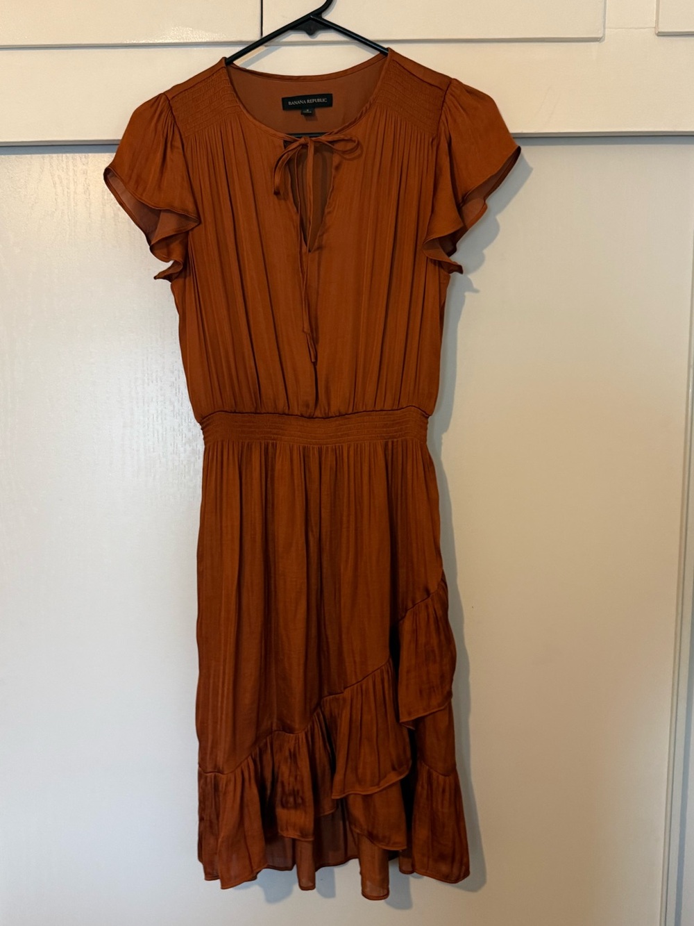 Banana Republic Rust Tie-Neck Ruffle Midi Dress
